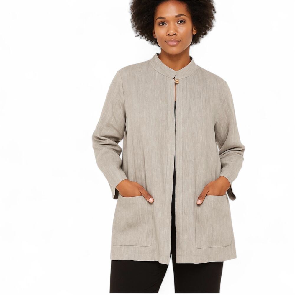 Eileen Fisher Linen Jacket Mandarin Collar Lagenlook Office Travel Capsule L